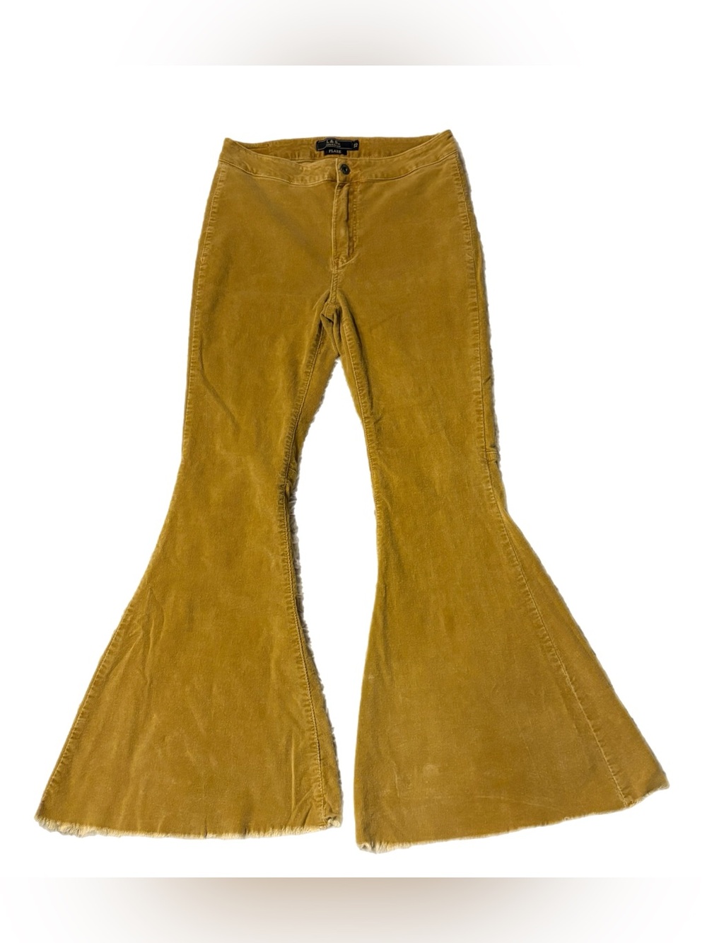 Lucky & Blessed Extreme Bell Bottom Corduroy Pants High Waisted Mustard 70s Boho